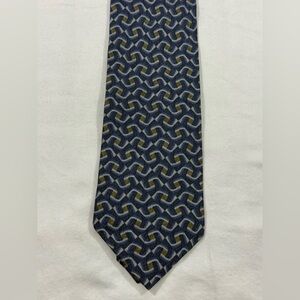 Jhane Barnes Silk Tie Blue Geometric Chain Pattern Mens Designer Necktie